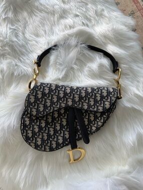 Christian Dior: Medium, Navy/Black/Beige Oblique Jacquard Saddle Bag AUTHENTIC